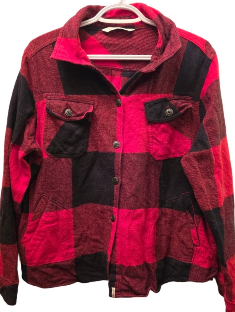 Woolrich Red Black Buffalo Plaid Oversized Cotton Shacket Jacket Women's L